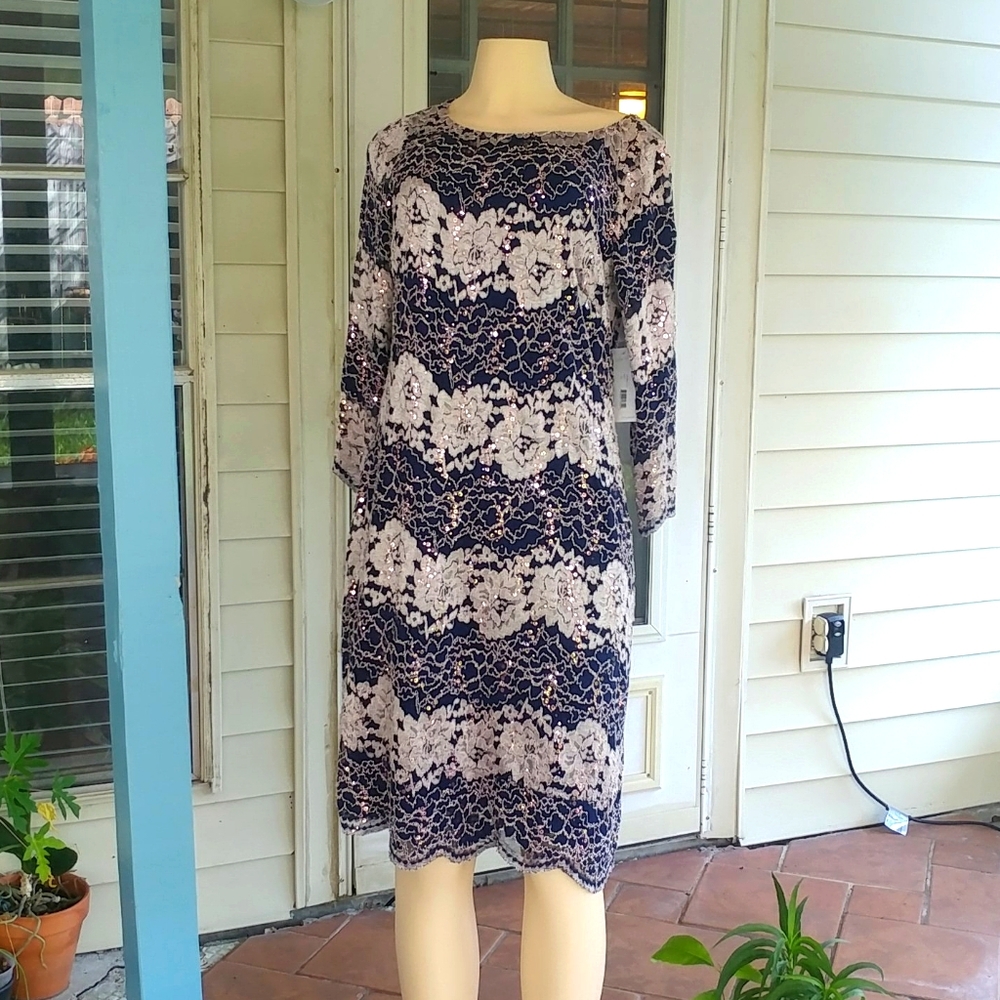 Jessica Howard Dress Gold & Navy Blue Color .ZS 12